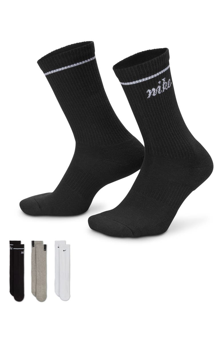 Nike Assorted 3-Pack Dri-FIT Everyday Plus Cushioned Crew Socks, Alternate, color, Black Multi-Color