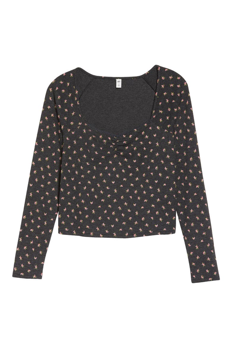Floral Print Thermal Long Sleeve Baby Tee, Alternate, color, BLACK ROSETTE DITSY
