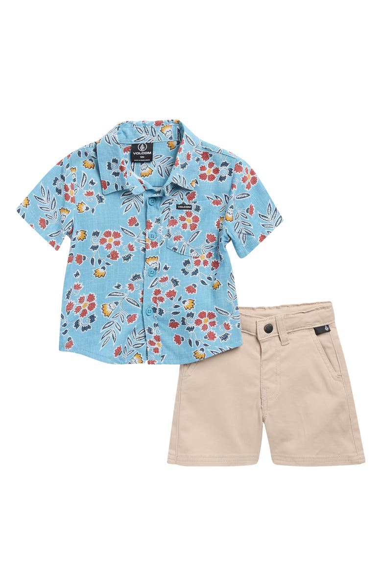 Volcom Button Front Shirt & Chino Shorts Set, Main, color, Blue