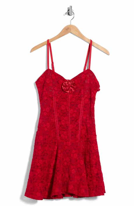 Rosette Detail Basque Waist Lace Dress