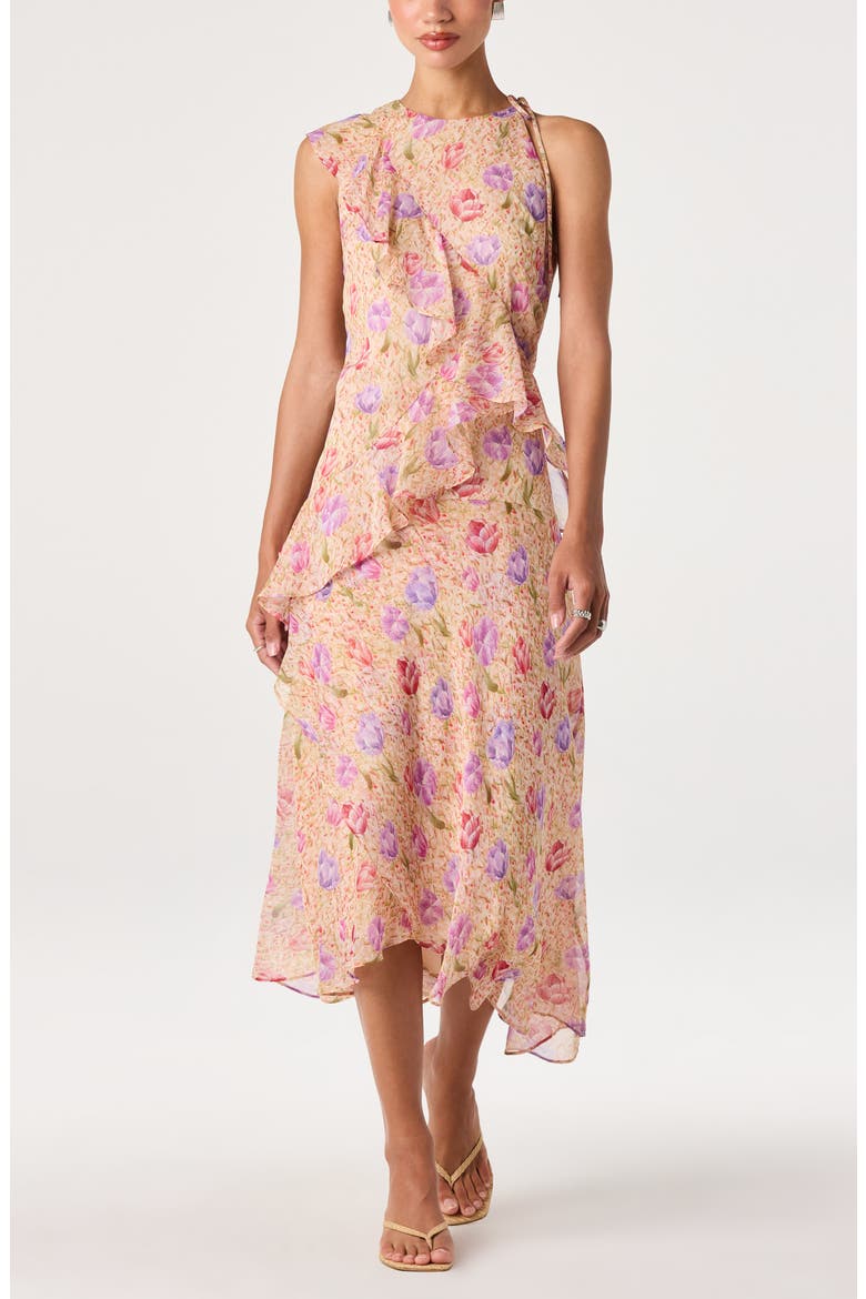 Angel Ruffle Midi Dress, Main, color, PEACH MULTI FLORAL