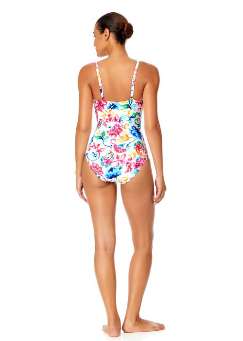 Anne Cole Palm Chic V-wire One Piece Swimsuit In Watercolor Paisley