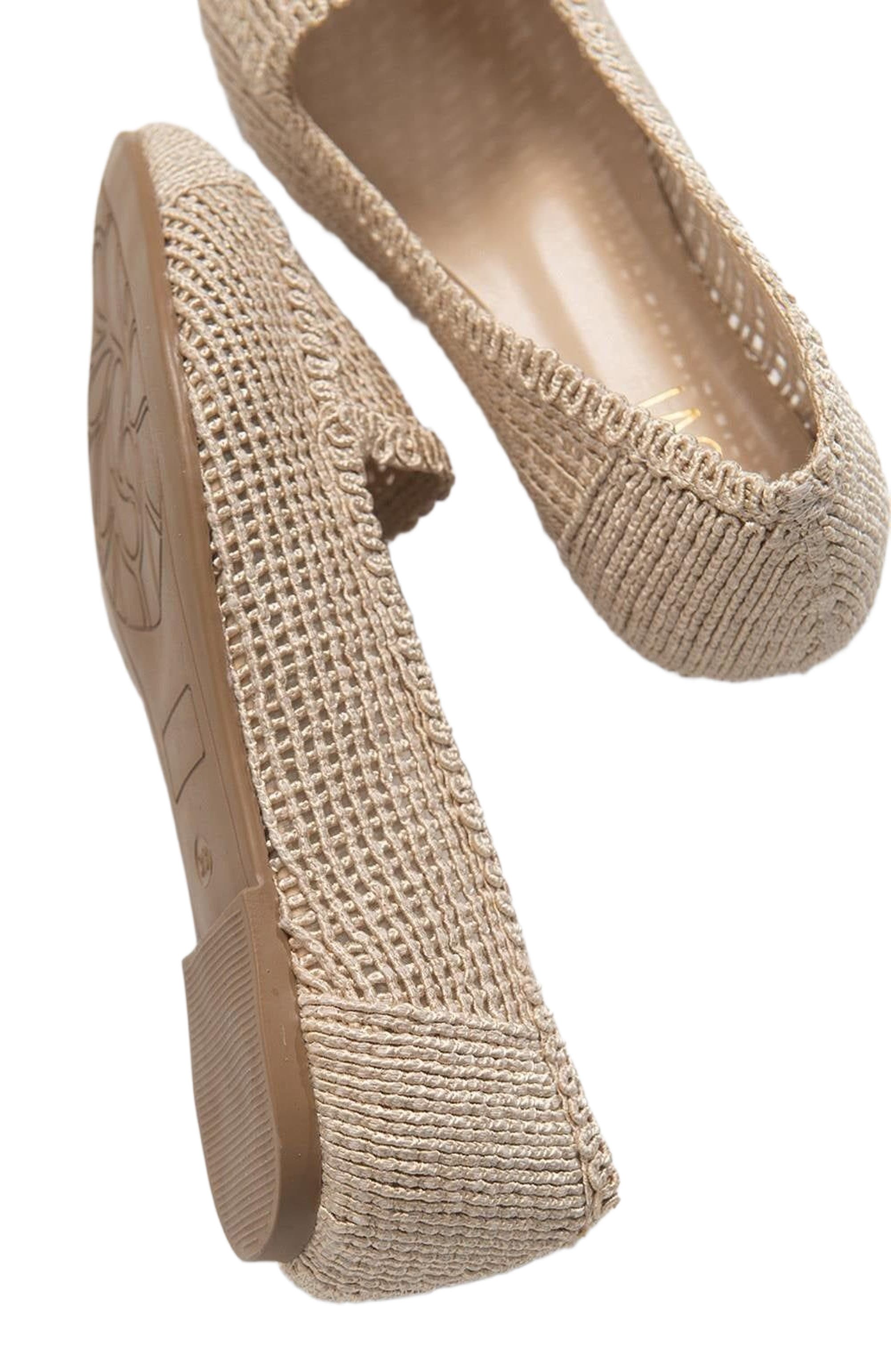 Prologue Shoes Mira Knit Ballet Flat, Alternate, color, Cream Beige Faux Leather