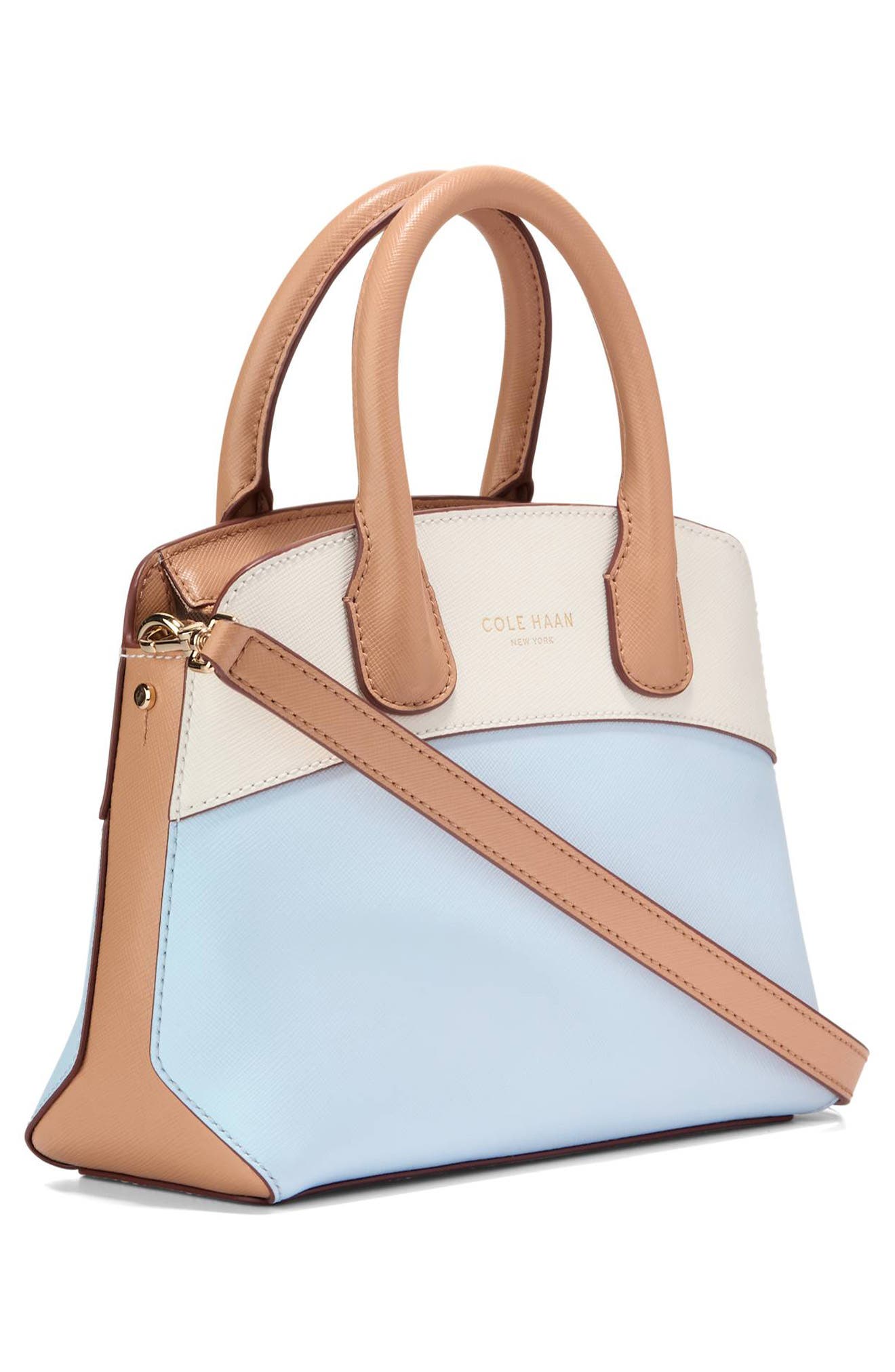 The Lady Small Satchel Bag, Alternate, color, BISCUIT/ BALLAD BLUE/ EGRET