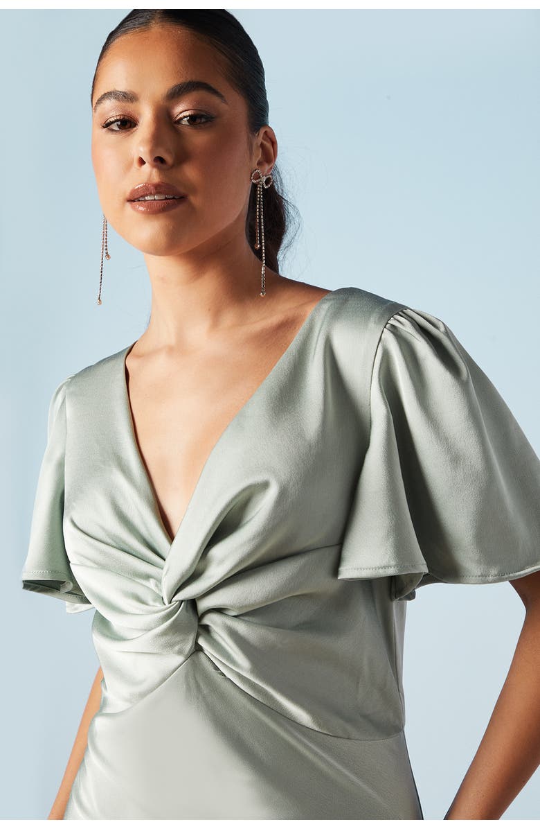 Oasis Satin Midi Bridesmaid Dress, Alternate, color, Sage