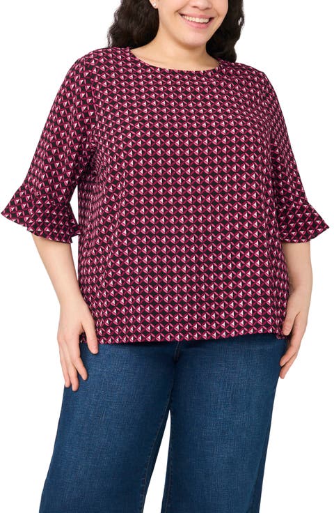 Ruffle Cuff Print Top