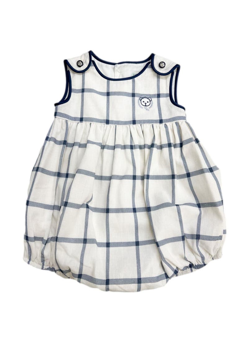 Checkered Linen Baby Boy Romper, Alternate, color, Navy Checkered