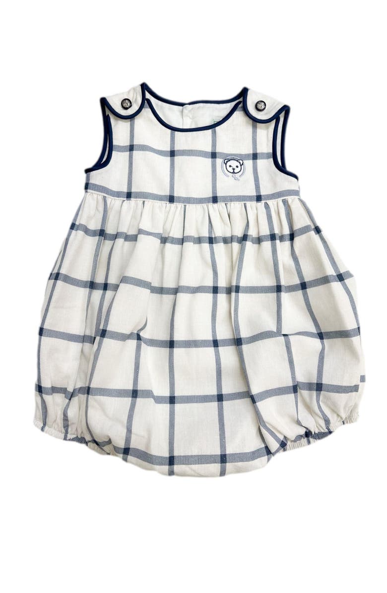 Petite Maison Kids Checkered Linen Baby Boy Romper, Alternate, color, Navy Checkered