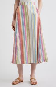 Pendleton Stripe Linen Blend Midi Skirt
