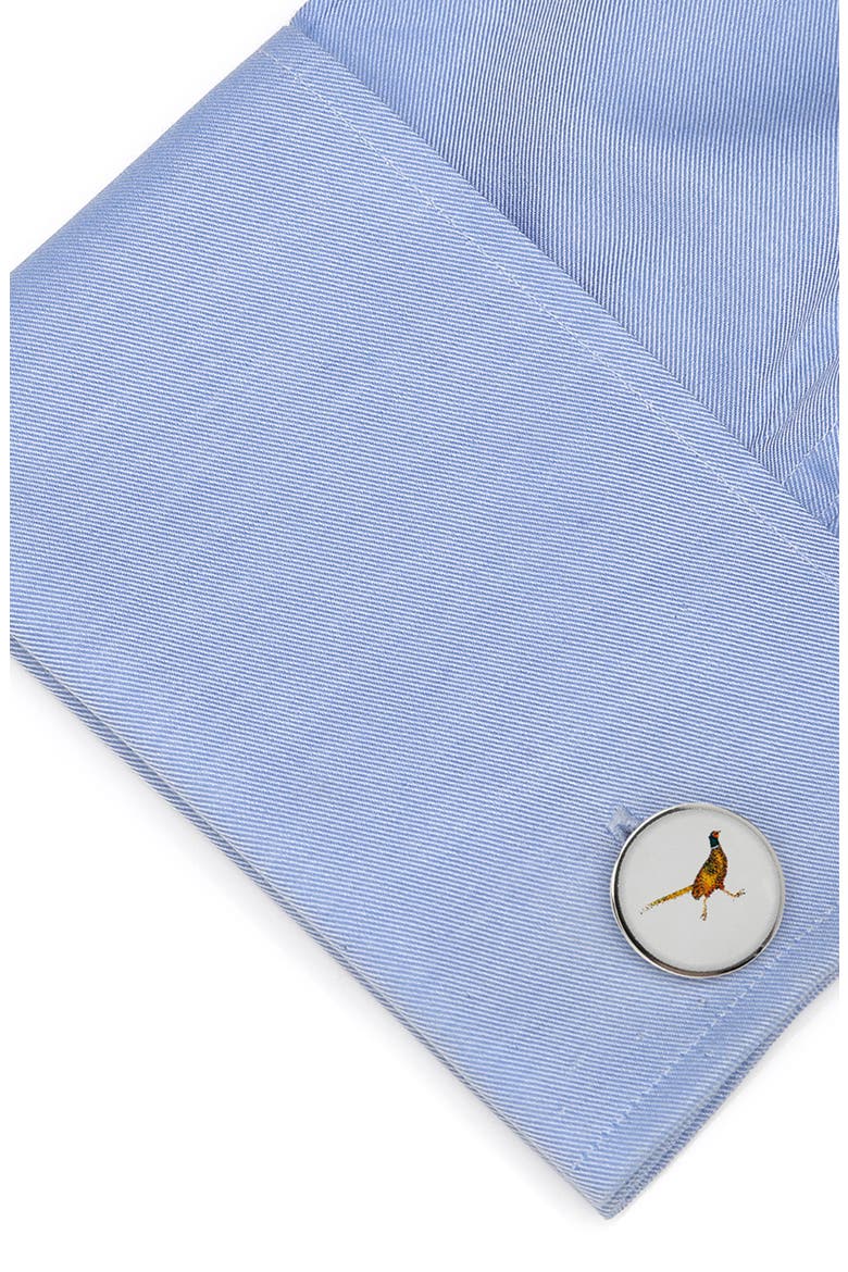 Pheasant Bird Cuff Links, Alternate, color, WHITE