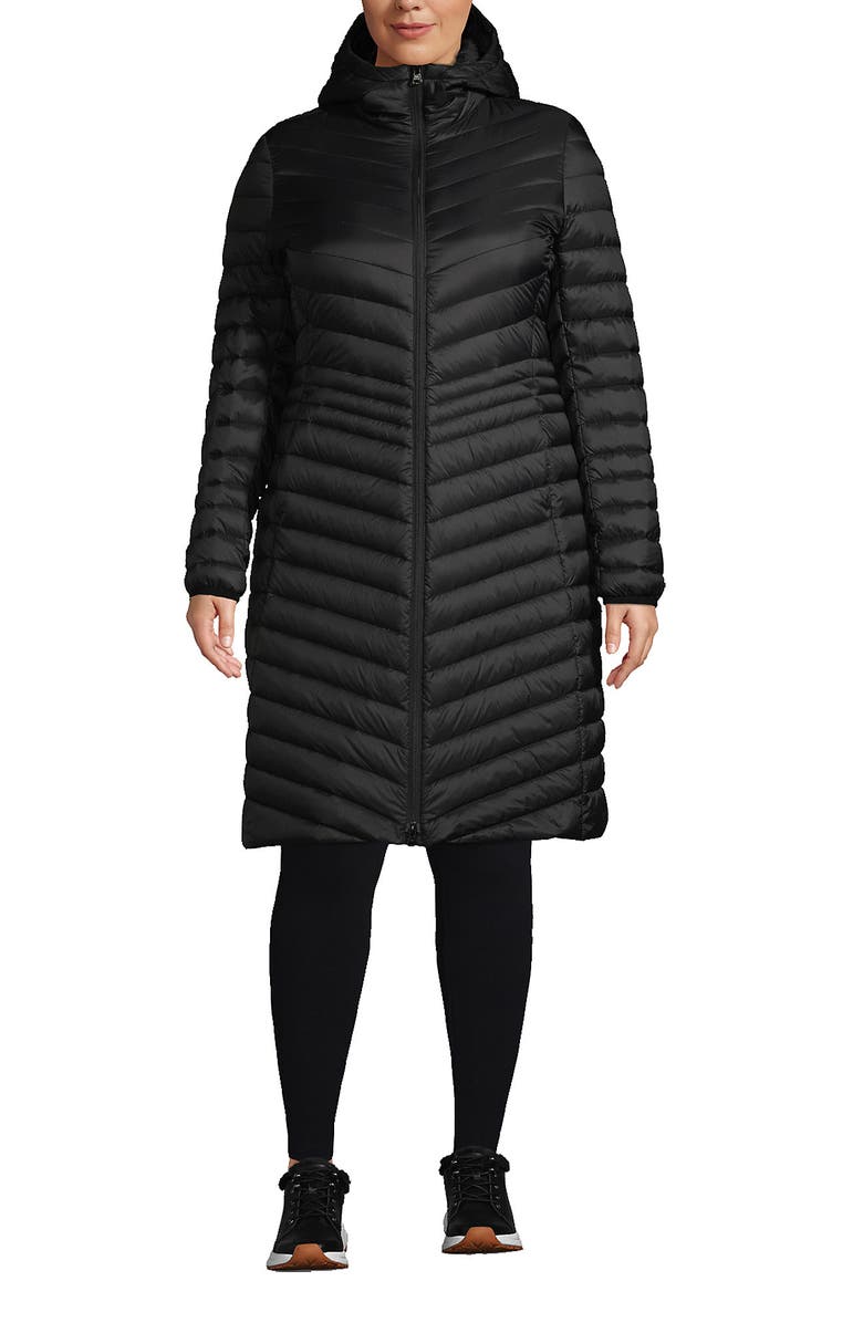Lands' End Ultralight Packable Long Down Coat, Main, color, Black