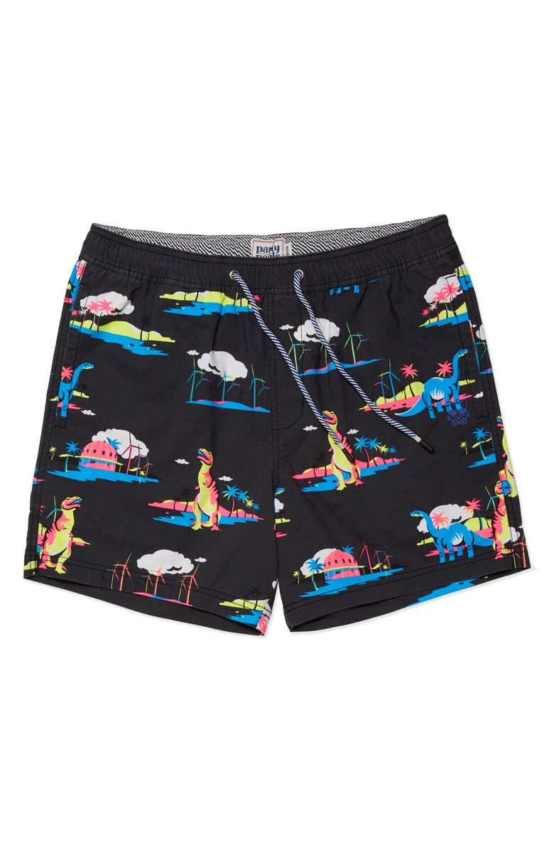 Party Pants Print Swim Trunks, Alternate, color, Black