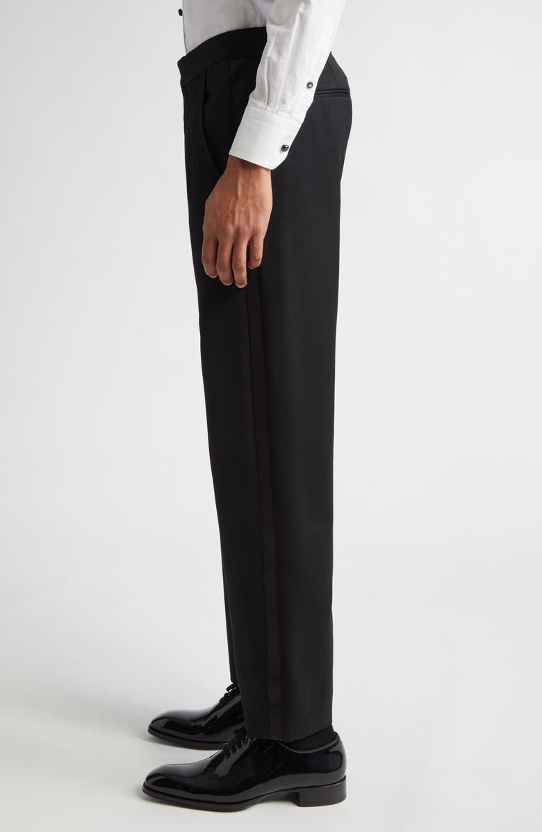 Bode Barathea Wool Tuxedo Trousers, Alternate, color, Black Multi