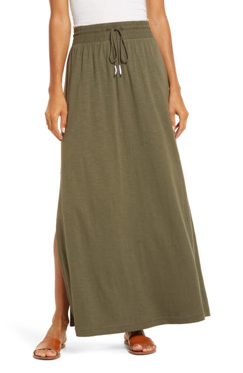 Drawstring Knit Maxi Skirt