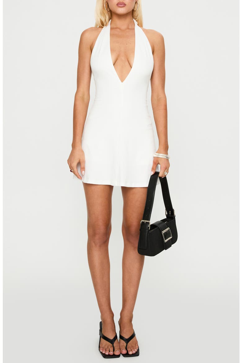 Hollywood Hills Plunge Neck Halter Minidress, Main, color, WHITE