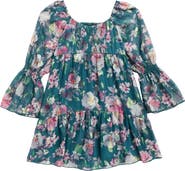 Zunie Kids' Metallic Floral Tiered Long Sleeve Babydoll Dress