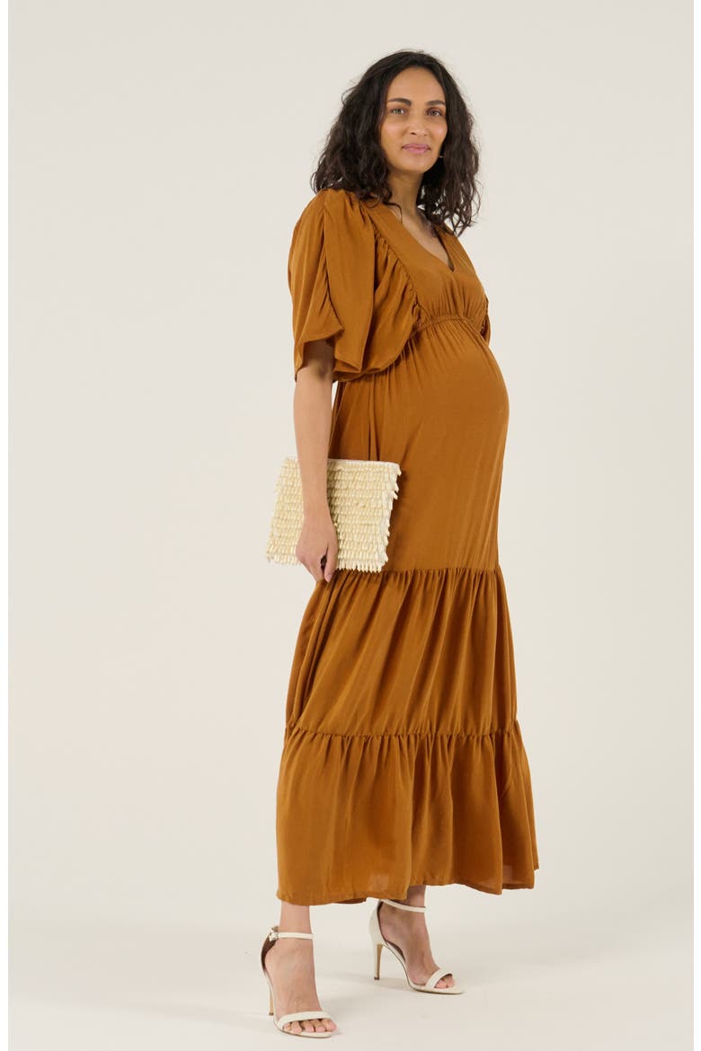 Claudette Maternity maxi dress, Alternate, color, Camel
