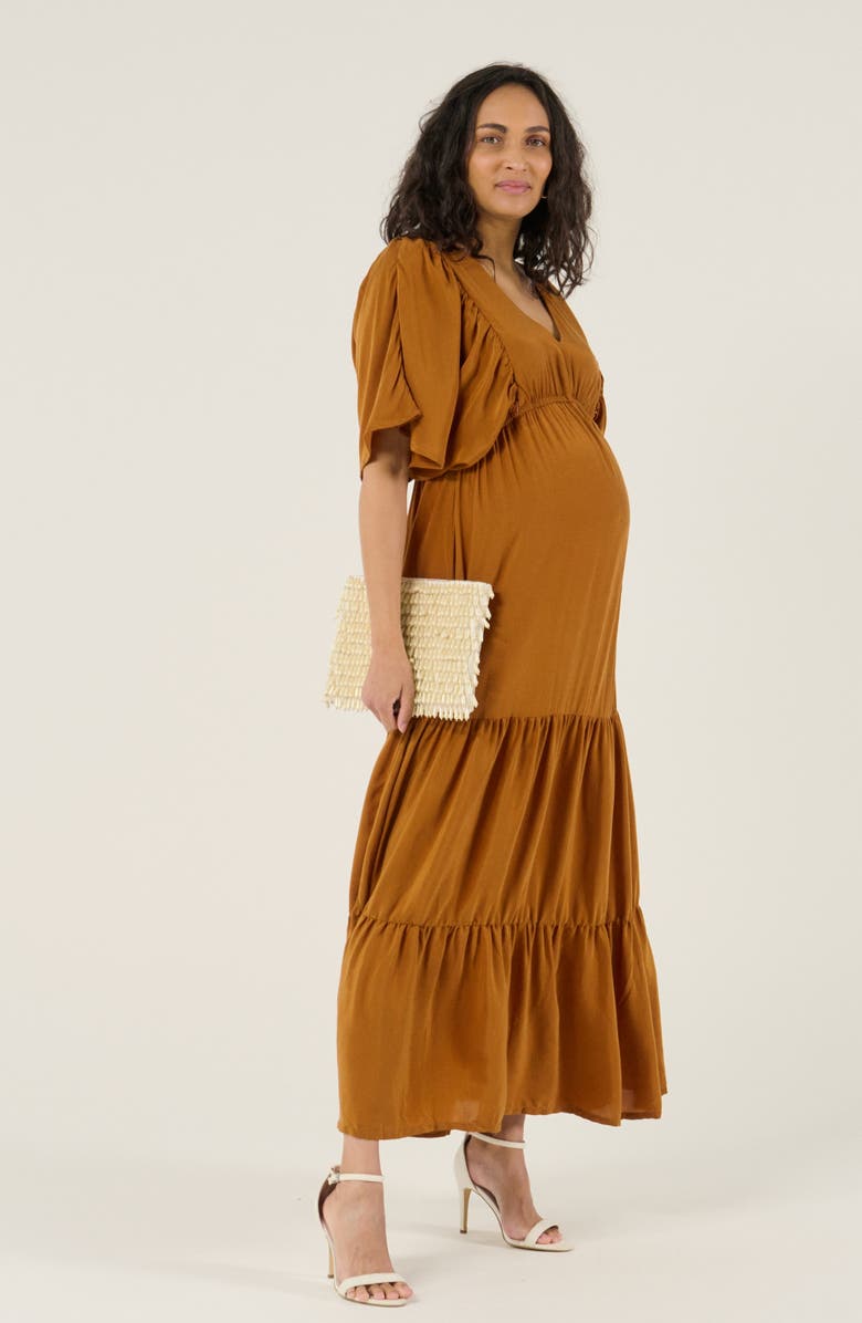 Cache Coeur Claudette Maternity maxi dress, Alternate, color, Camel
