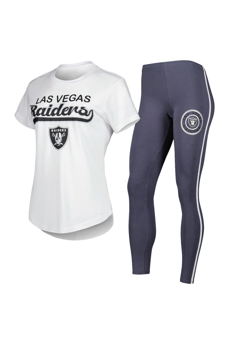 Women's Concepts Sport White/Charcoal Las Vegas Raiders Sonata T-Shirt & Leggings Sleep Set, Main, color, White