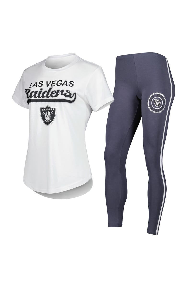 CONCEPTS SPORT Women's Concepts Sport White/Charcoal Las Vegas Raiders Sonata T-Shirt & Leggings Sleep Set, Main, color, White