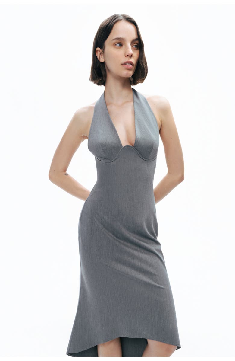 Nocturne Tie Neck Asymmetrical Midi Dress, Alternate, color, 