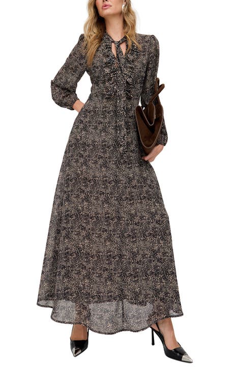 Margot Ruffle Neck Spot Print Maxi Dress