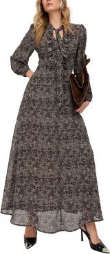 Lily and Lionel London Margot Ruffle Neck Spot Print Maxi Dress