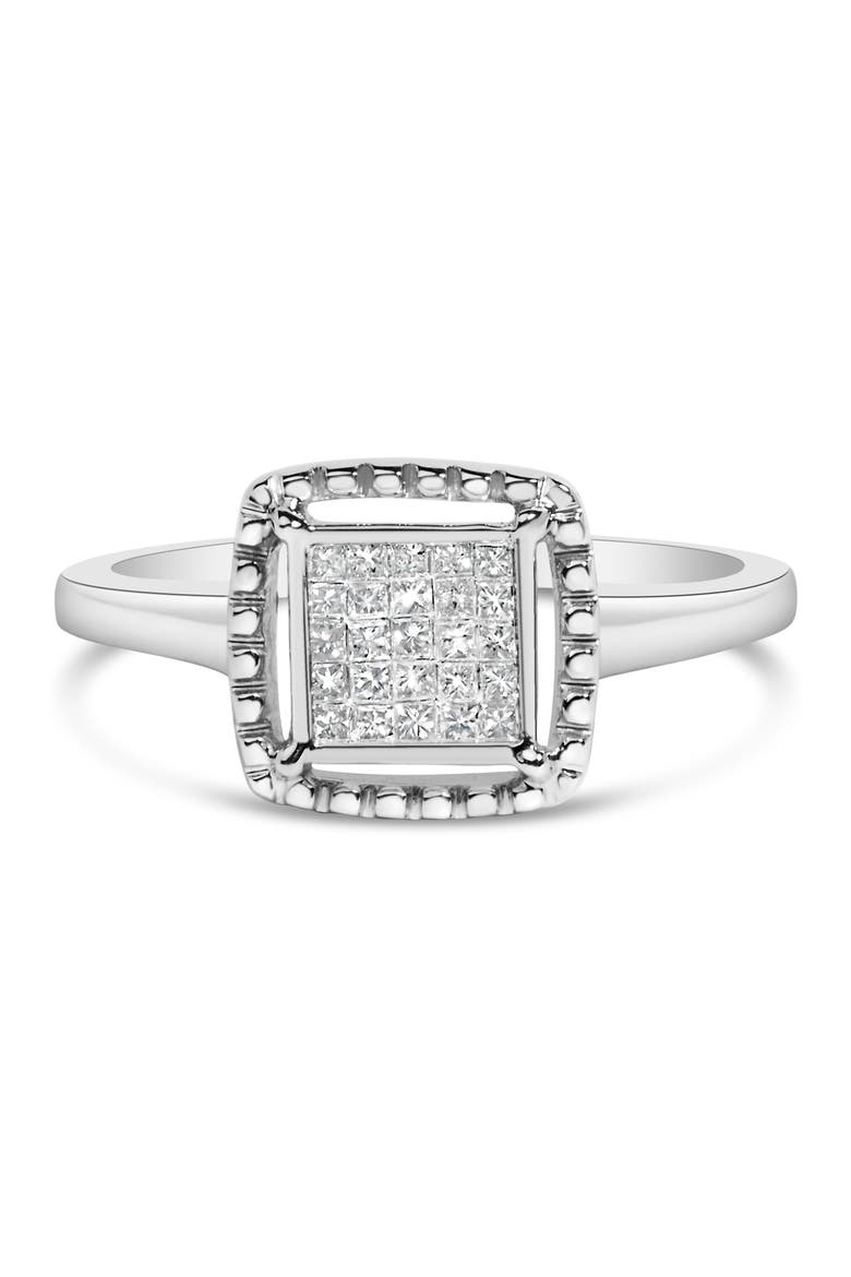 Silver 1/5 Cttw Invisible Set Princess Cut Diamond Promise Ring with Beaded Halo, Main, color, White