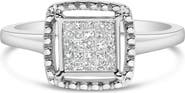 Haus of Brilliance Silver 1/5 Cttw Invisible Set Princess Cut Diamond Promise Ring with Beaded Halo
