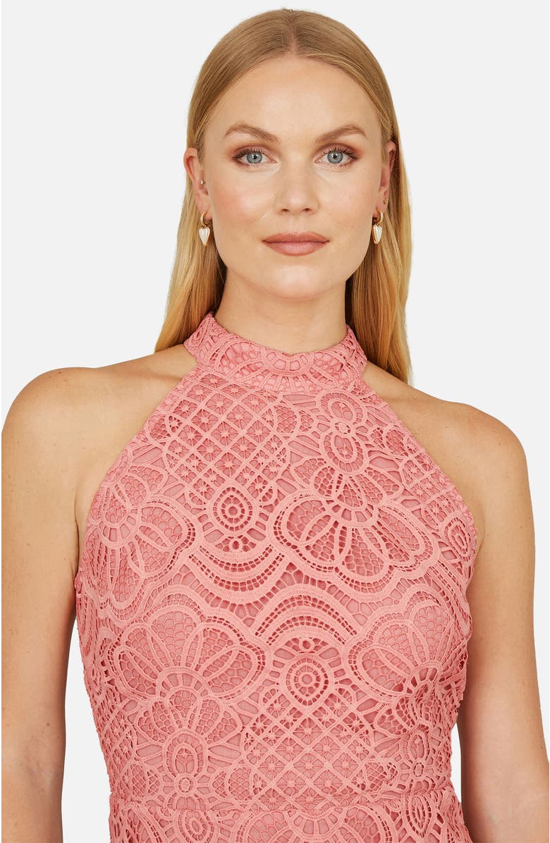 Yumi Lace Halter Neck Dress, Alternate, color, Pink