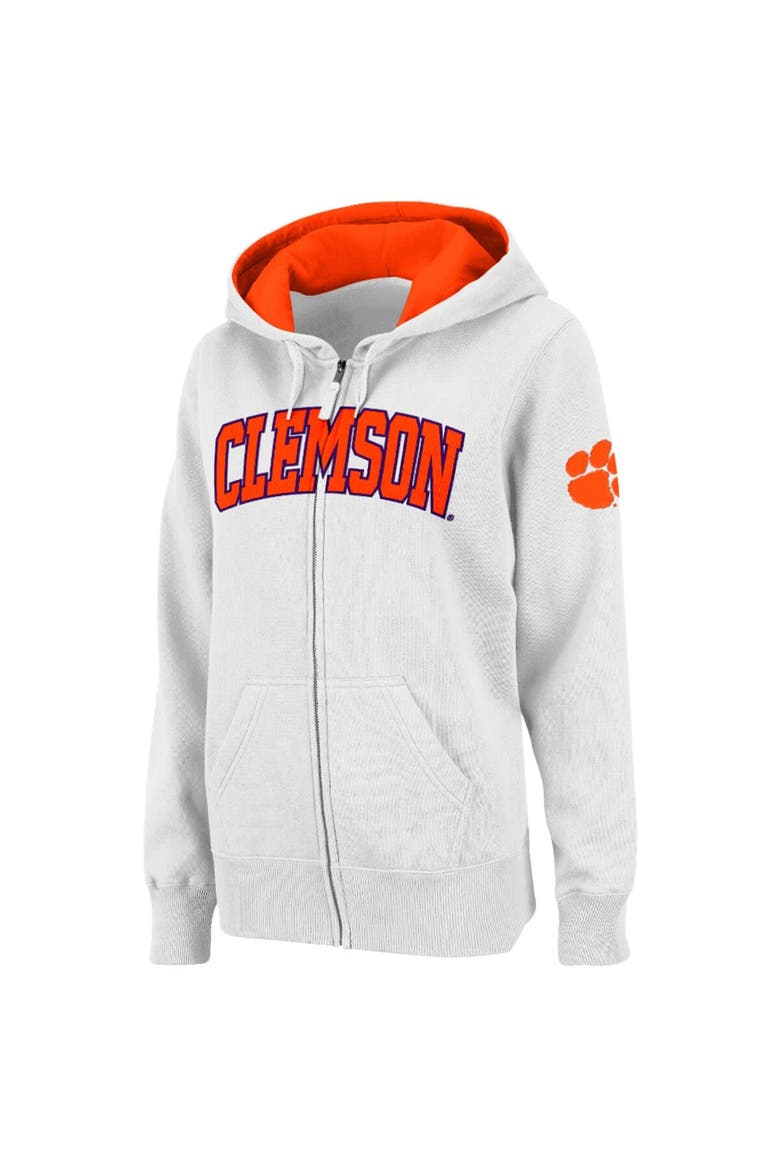 Women's Stadium Athletic White Clemson Tigers Arched Name Full-Zip Hoodie, Main, color, White