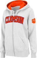COLOSSEUM Women's Stadium Athletic White Clemson Tigers Arched Name Full-Zip Hoodie