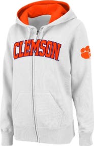 COLOSSEUM Women's Stadium Athletic White Clemson Tigers Arched Name Full-Zip Hoodie