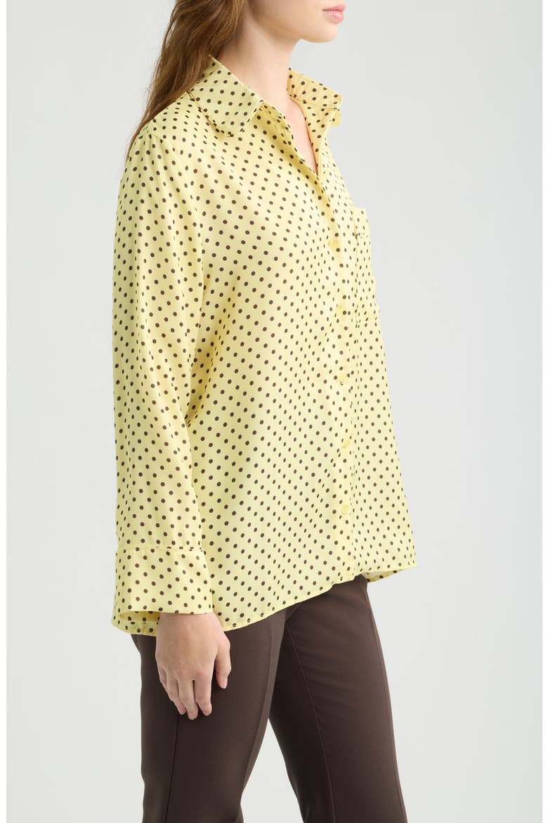 Survivor Polka Dot Print Button-Up Shirt, Alternate, color, BUTTER BASE W/ CHOCOLATE DOTS