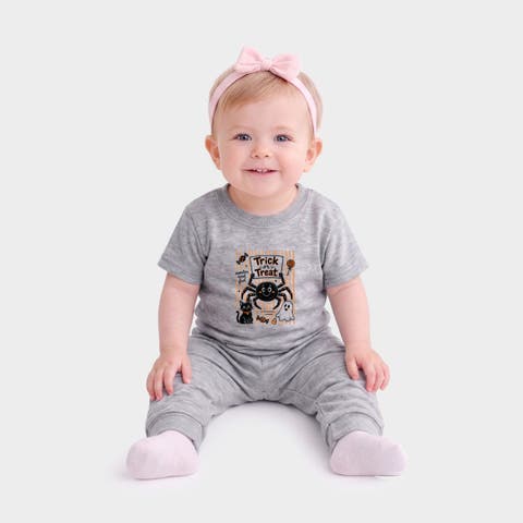Trick or Treat Spider Stripes Infant Jogger Pant Crew Set