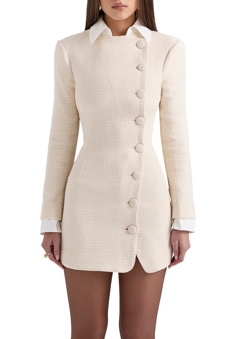 Leoni Houndstooth Long Sleeve Minidress, Alternate, color, VINTAGE CREAM