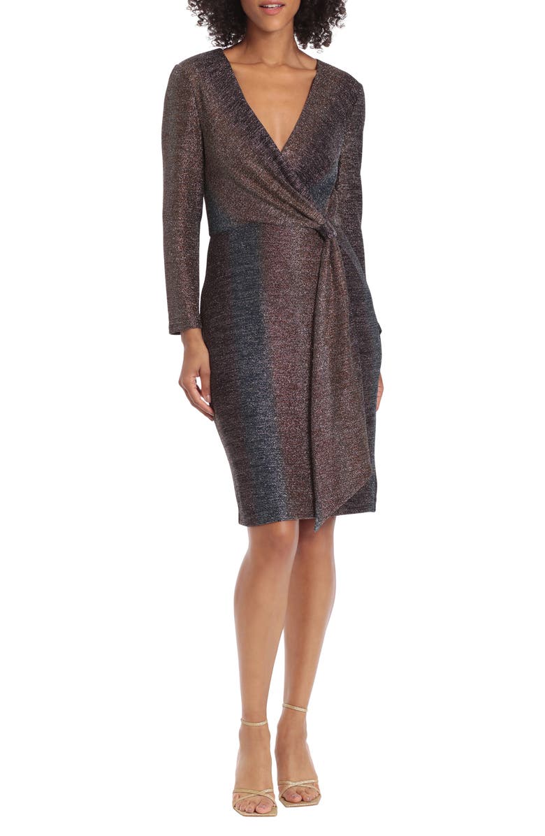 Maggy London Metallic Long Sleeve Wrap Dress, Main, color,