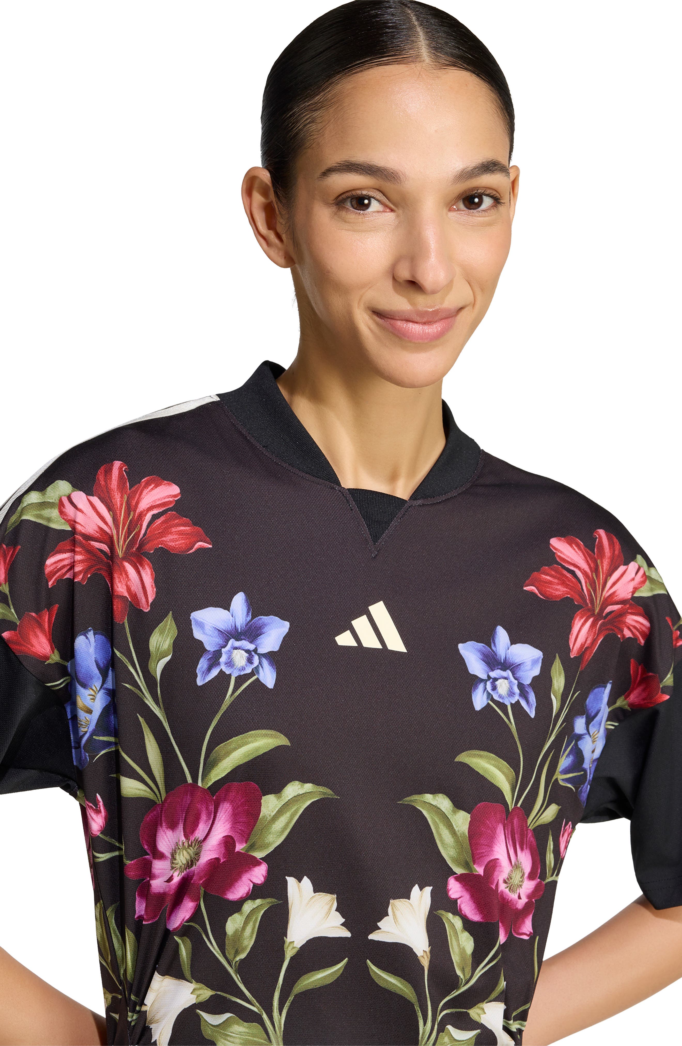 adidas originals farm big floral print midi dress adidas x FARM RIO Women's PREMIUM Dress, Small, Floral/Black