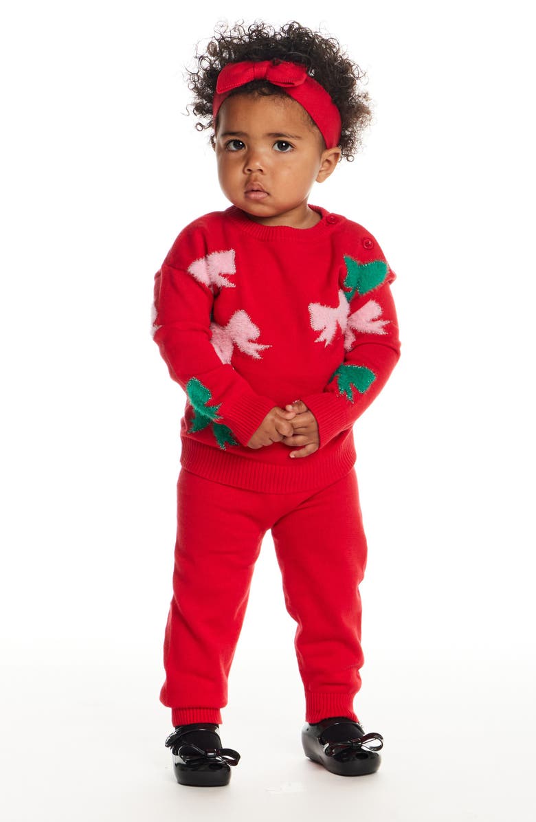 Andy & Evan Bow Sweater, Leggings & Headband Set, Alternate, color, Red Bows