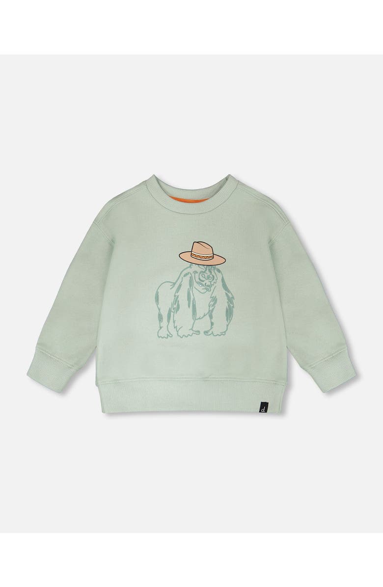 Deux par Deux Long Sleeve Round Graphic French Terry Sweatshirt, Main, color, Mint Green