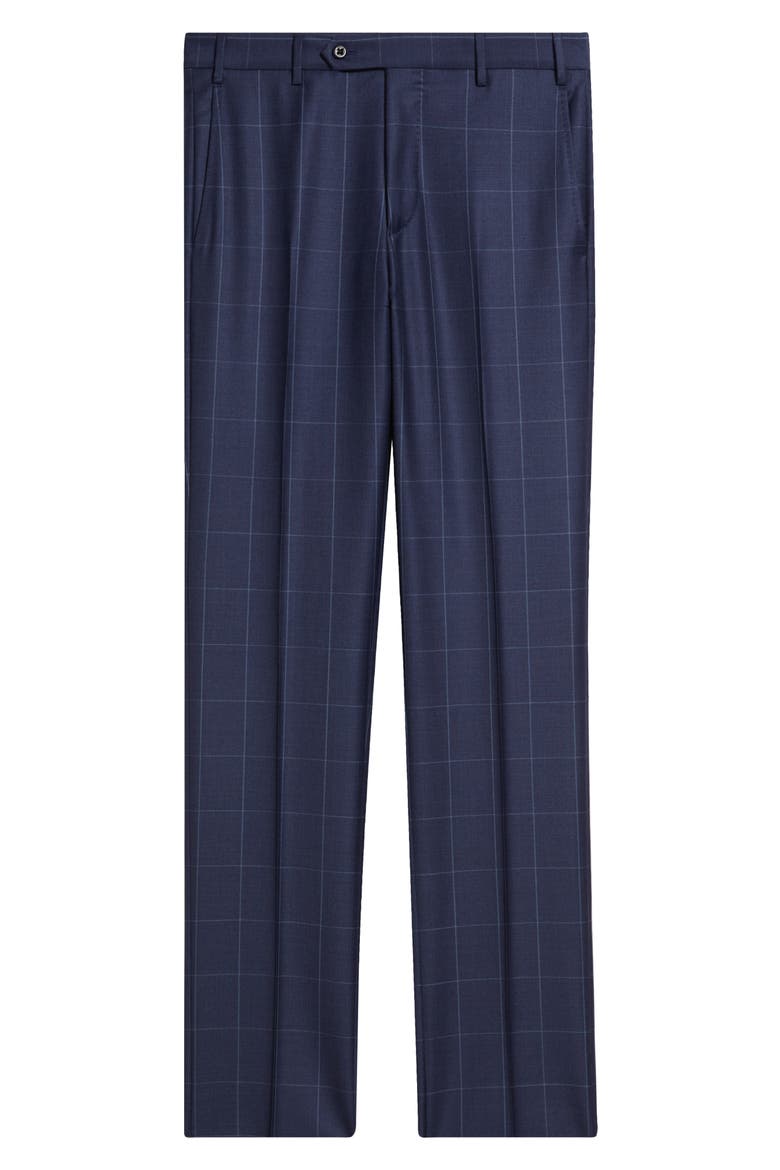 Devon Flat Front Windowpane Wool Dress Pants, Alternate, color, BLUE