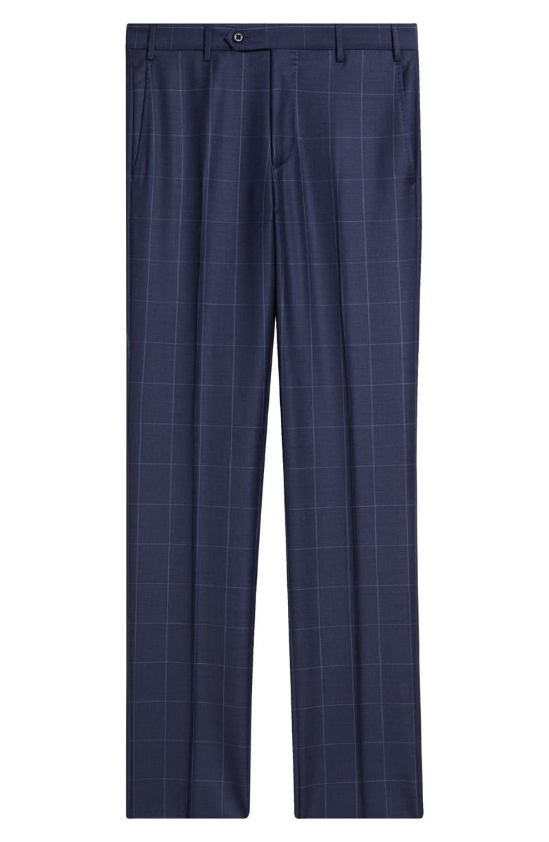 Zanella Devon Flat Front Windowpane Wool Dress Pants, Alternate, color, Blue