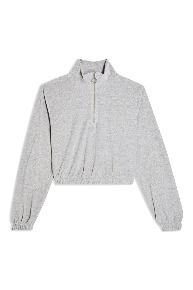Velour Half Zip Sweatshirt, Alternate, color, GREY
