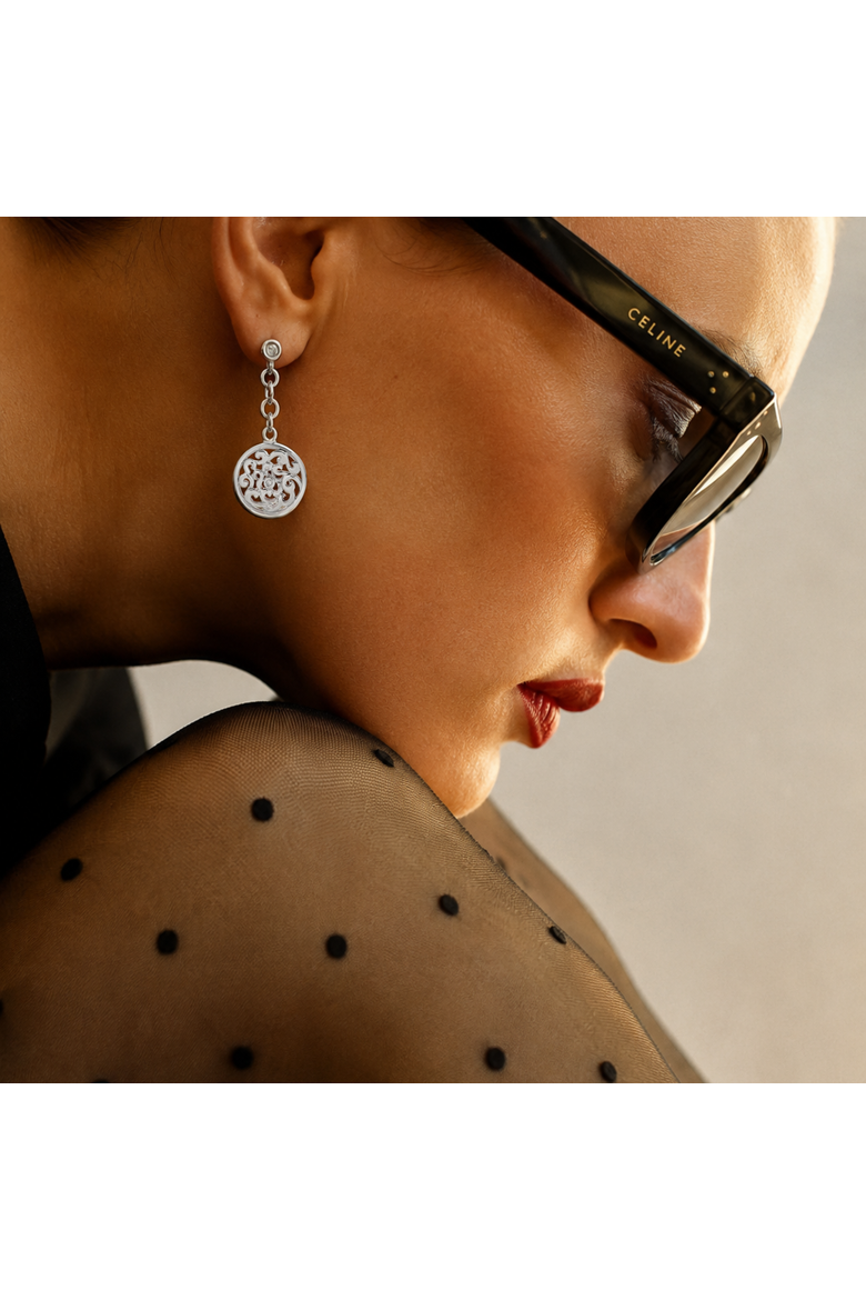 Orlisse Sterling Silver 0.02 Ct Diamond Filigree Disc Drop Earrings, Alternate, color, 925 Sterling Silver