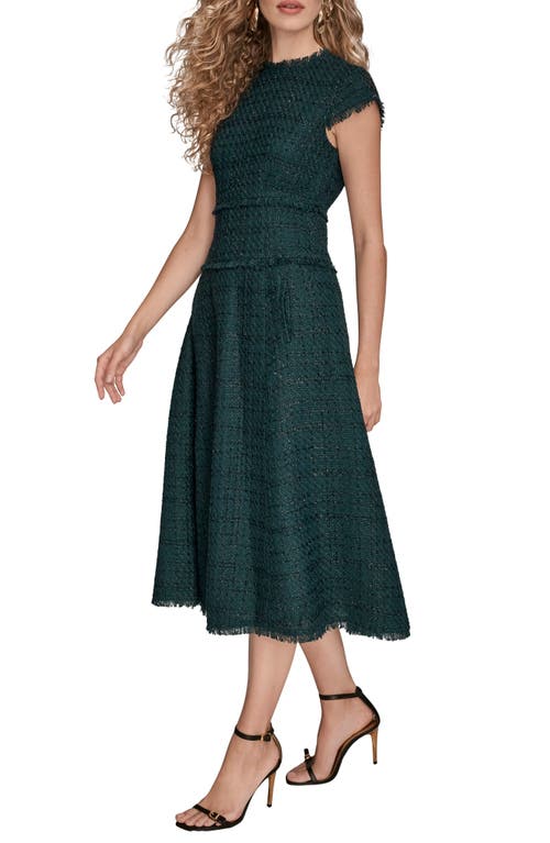Donna Karan New York Metallic Tweed Midi Dress In Green