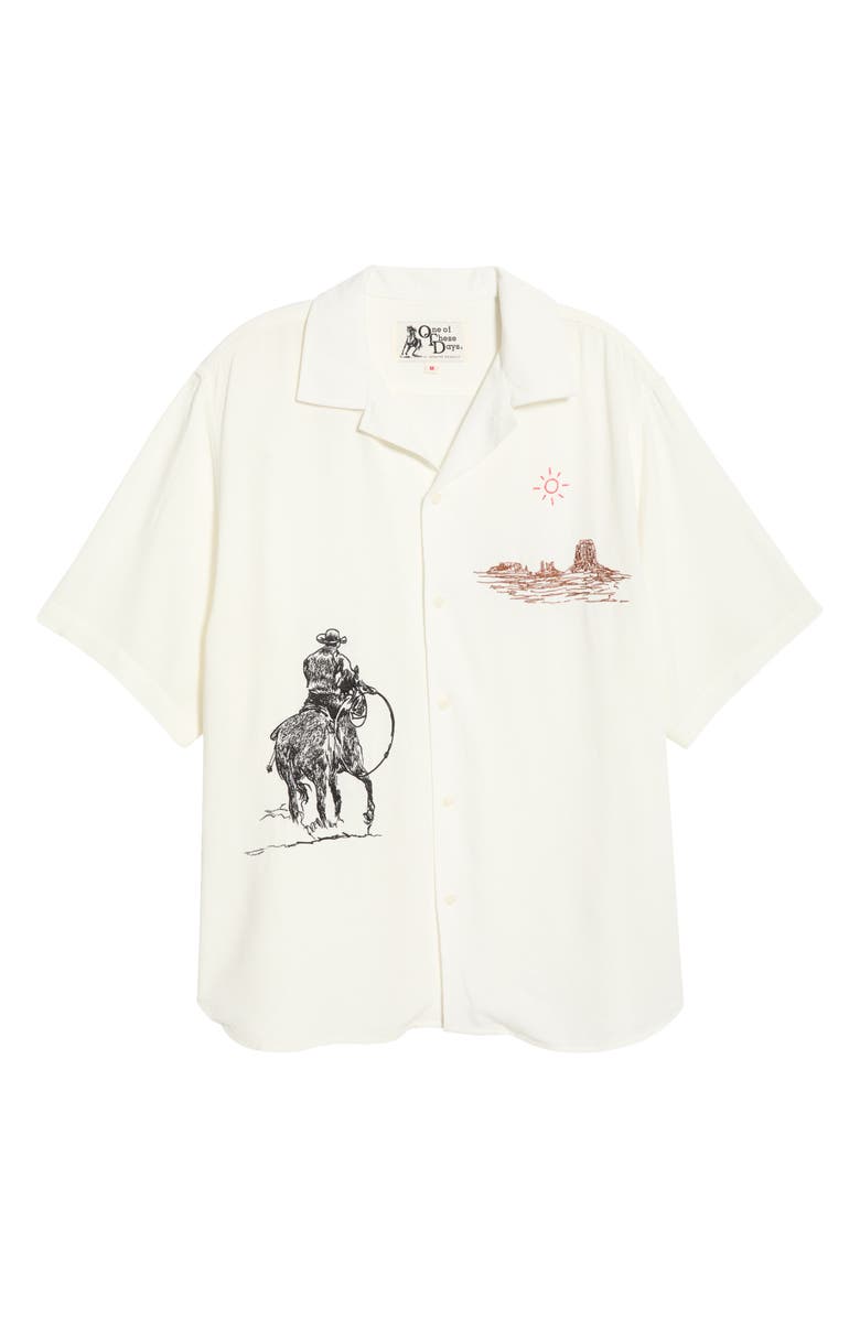 ONE OF THESE DAYS Tomorrow Has Already Spoken Embroidered Camp Shirt, Alternate, color, Bone