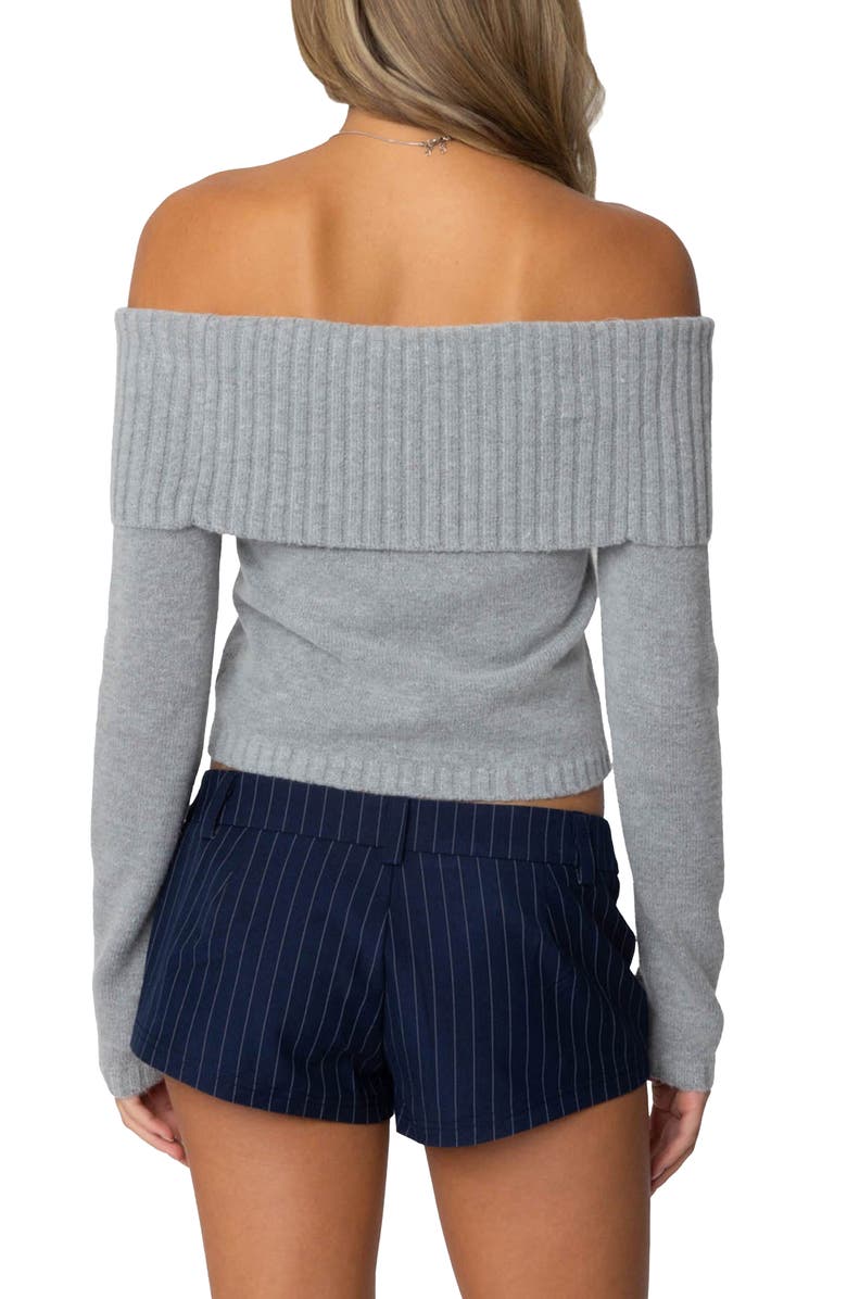 EDIKTED Tamara Foldover Crop Sweater, Alternate, color, Gray-Melange