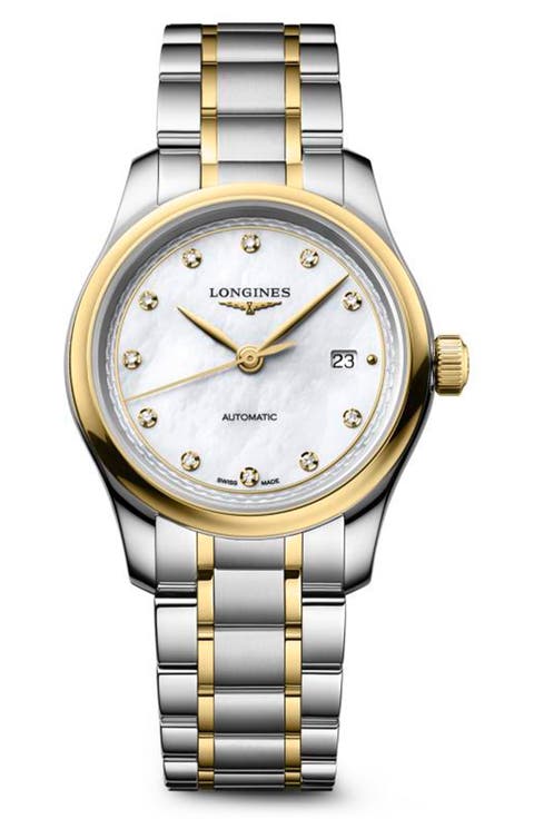 Conquest Automatic Diamond Mother of Pearl Bracelet Watch, 30mm