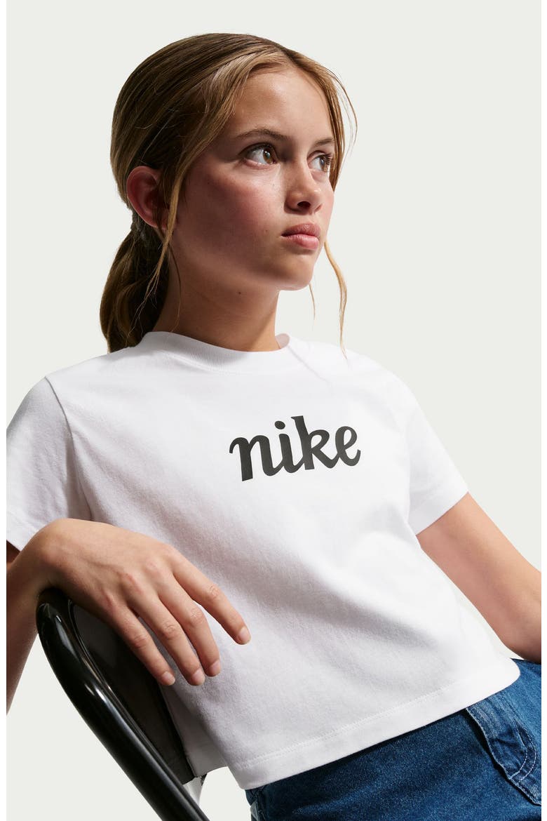 Kids' Sportswear Cotton Crop T-Shirt, Alternate, color, WHITE