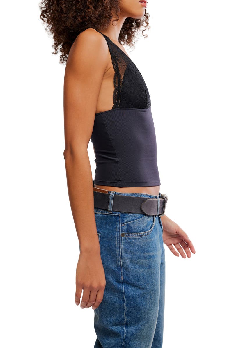 Free People Power Pay Lace Trim Camisole, Alternate, color, Black